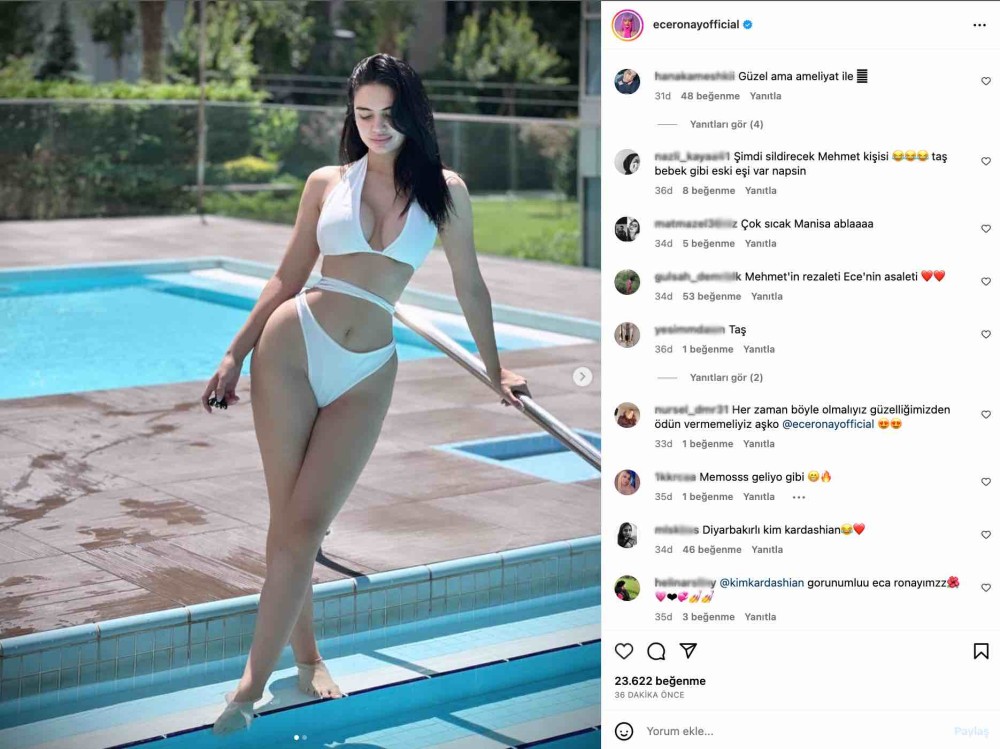 ece ronay in beyaz bikinili yaz paylasimi gundem oldu kim kardashian a benzetildi